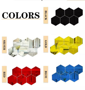 WallDaddy Mirror Stickers For Wall Pack Of 40 Hexagon Gold Color Flexible Mirror Size (10x12)Cm Each Hexagon